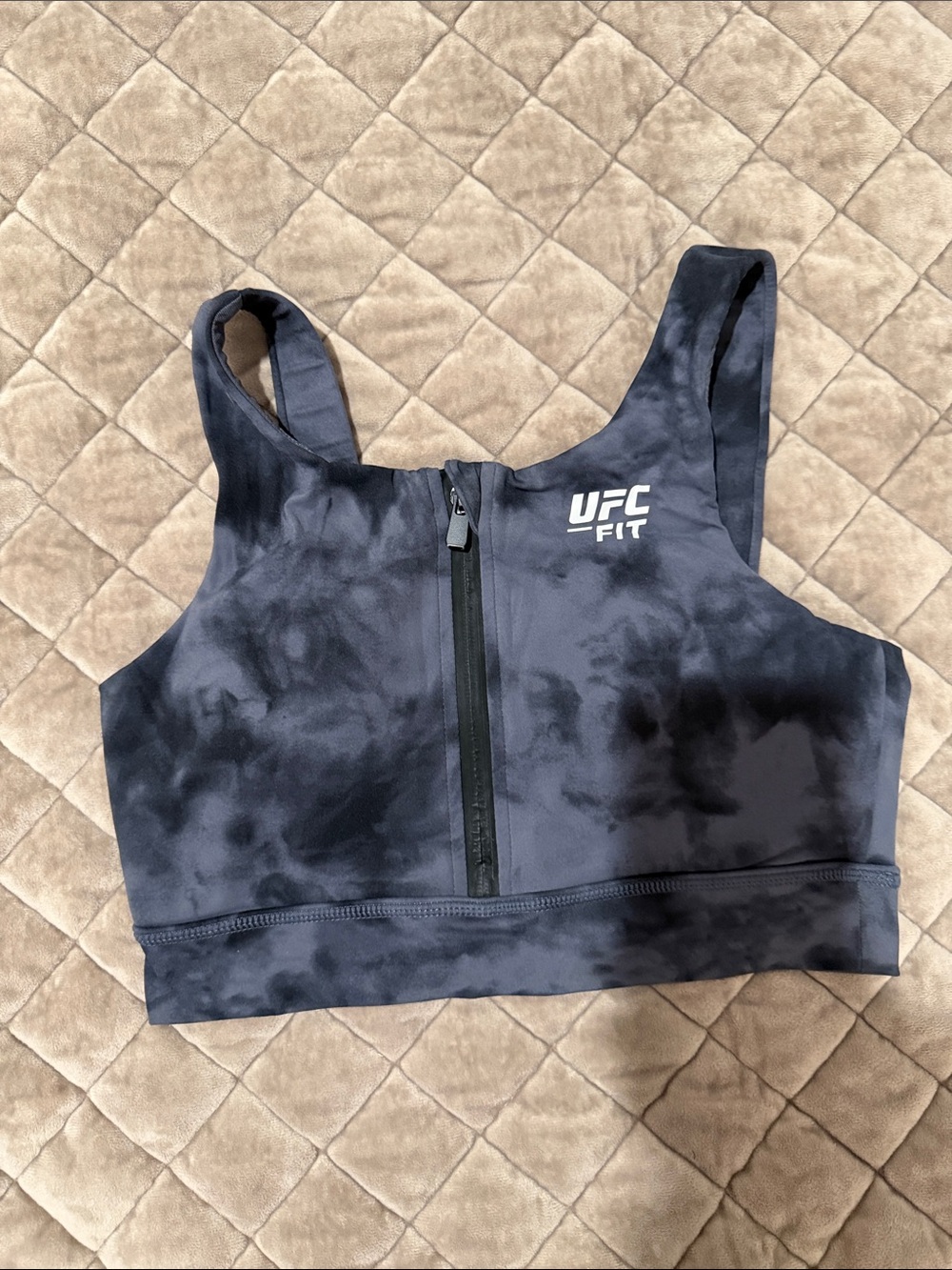 Women's Black Tie-Dye Front-Zip Sports Bra